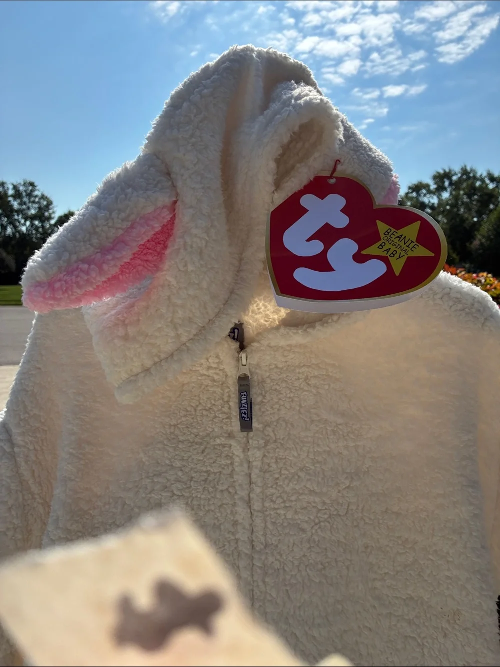 Ty Cream Lamp Sherpa Hooded Adult Onesie with Pink Ears/Tail Detail
